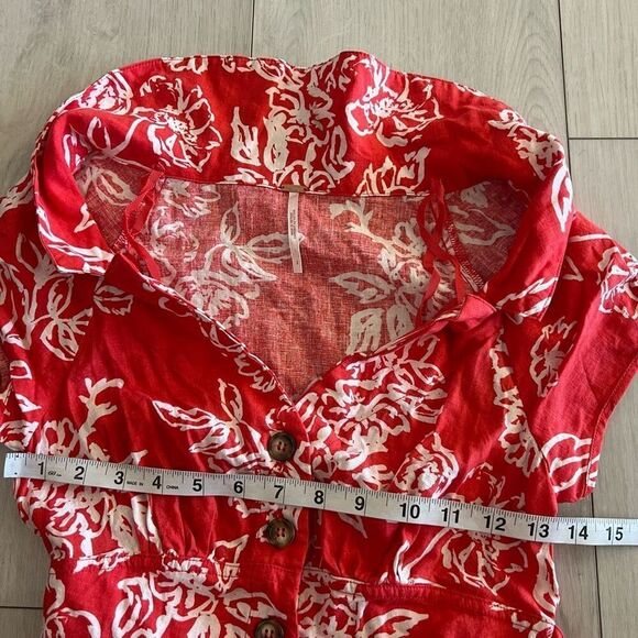 Free People A Thing Called Love Floral Linen Blend Mini Dress Size 2 Red Orange - Picture 3 of 9